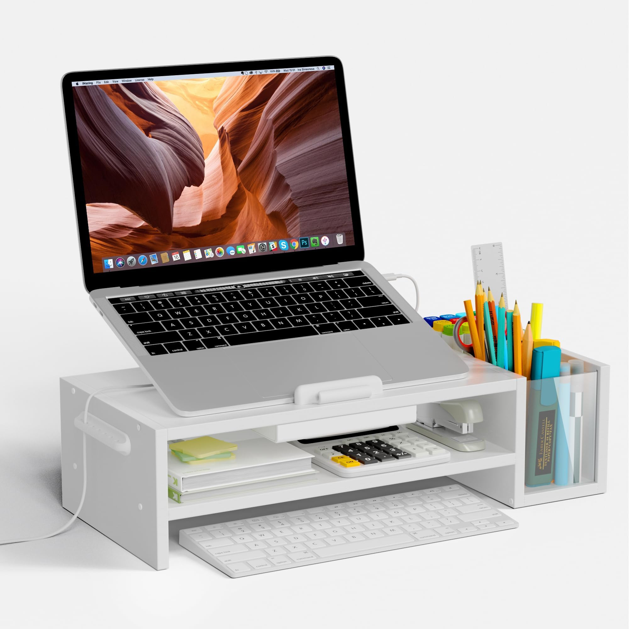 Adjustable Wood Laptop Stand, Ergonomic Height & Angle Stand with Pen Holder – Compatible with ... | Amazon (US)