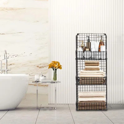 Stackable Wire Storage Baskets For Kitchen Closet Pantry, Hanging Closet Organizers Storage Shelves Organization, Wall Mount Metal Basket Bins | Wayfair North America