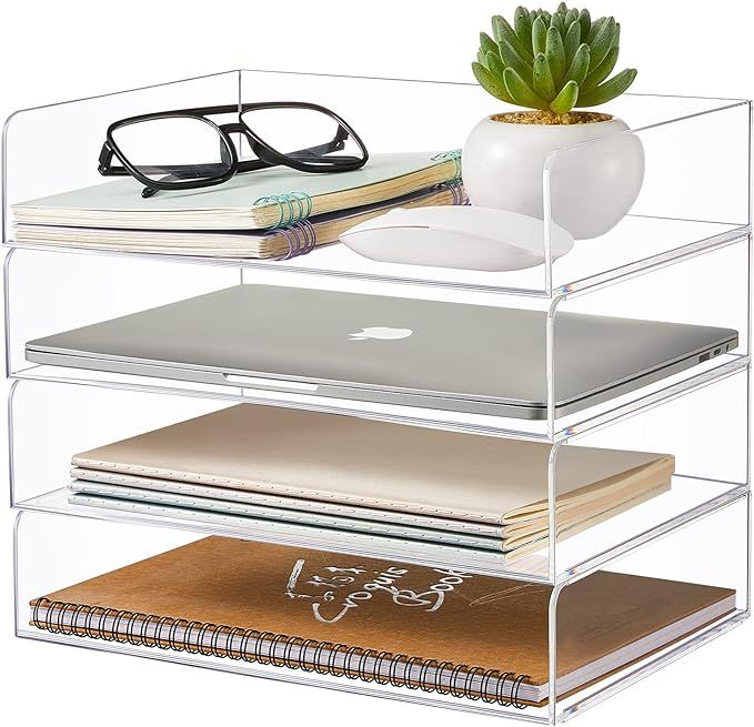 Harloon 4 Tier Acrylic Paper Tray Stackable Letter Tray Clear Trays for Organizing No Need to Ass... | Amazon (US)