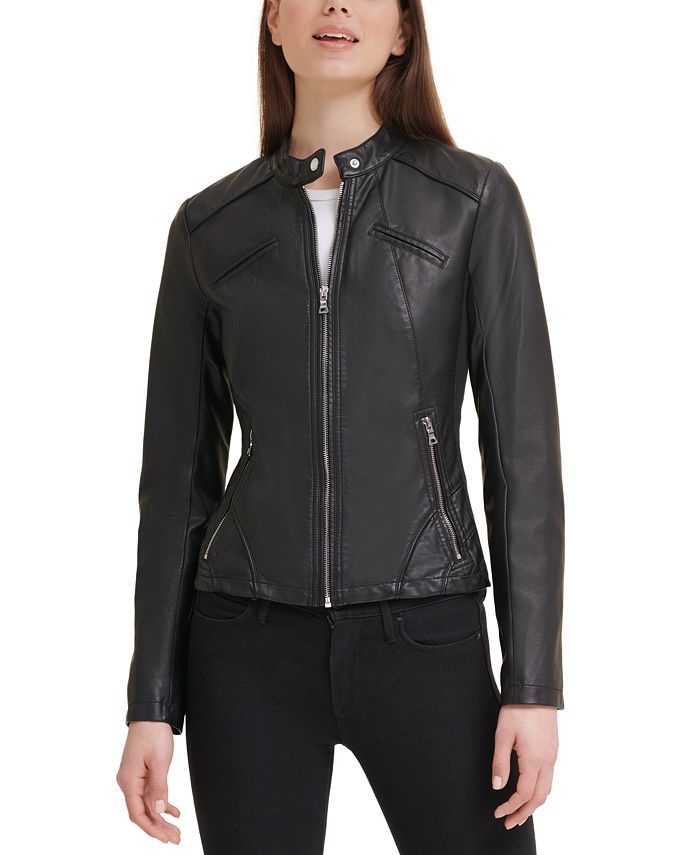 GUESS Faux-Leather Moto Jacket & Reviews - Coats - Women - Macy's | Macys (US)