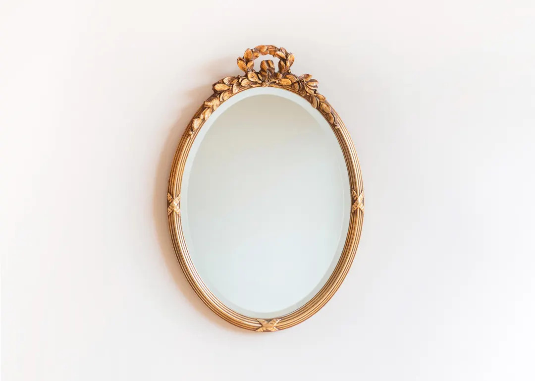 Oval Gilt Mirror With Beveled Glass - Neoclassical Laurel Frame - Decorative Vintage Dutch Wall M... | Etsy (US)