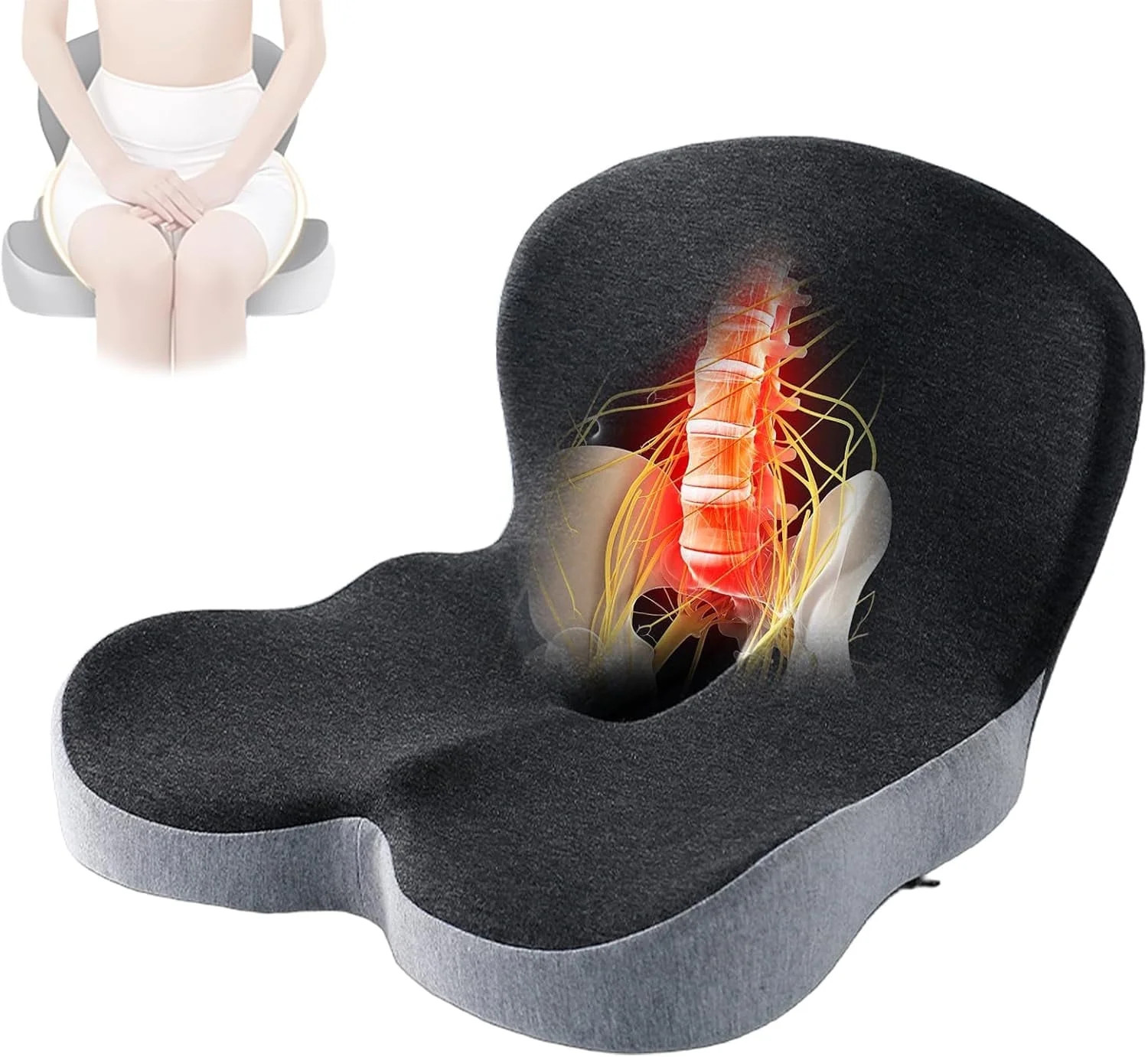 Tailbone & Lower Back Pain Relief Cushion, Ergonomic Memory Foam Seat Cushion with Coccyx Cutout ... | Walmart (US)