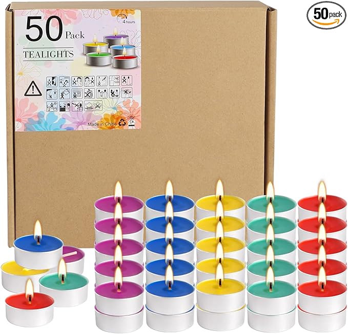 Assorted Colors Tea Lights Candle Bulk - 5 Colors - 4 Hours Unscented Smokeless Votive Candles fo... | Amazon (US)