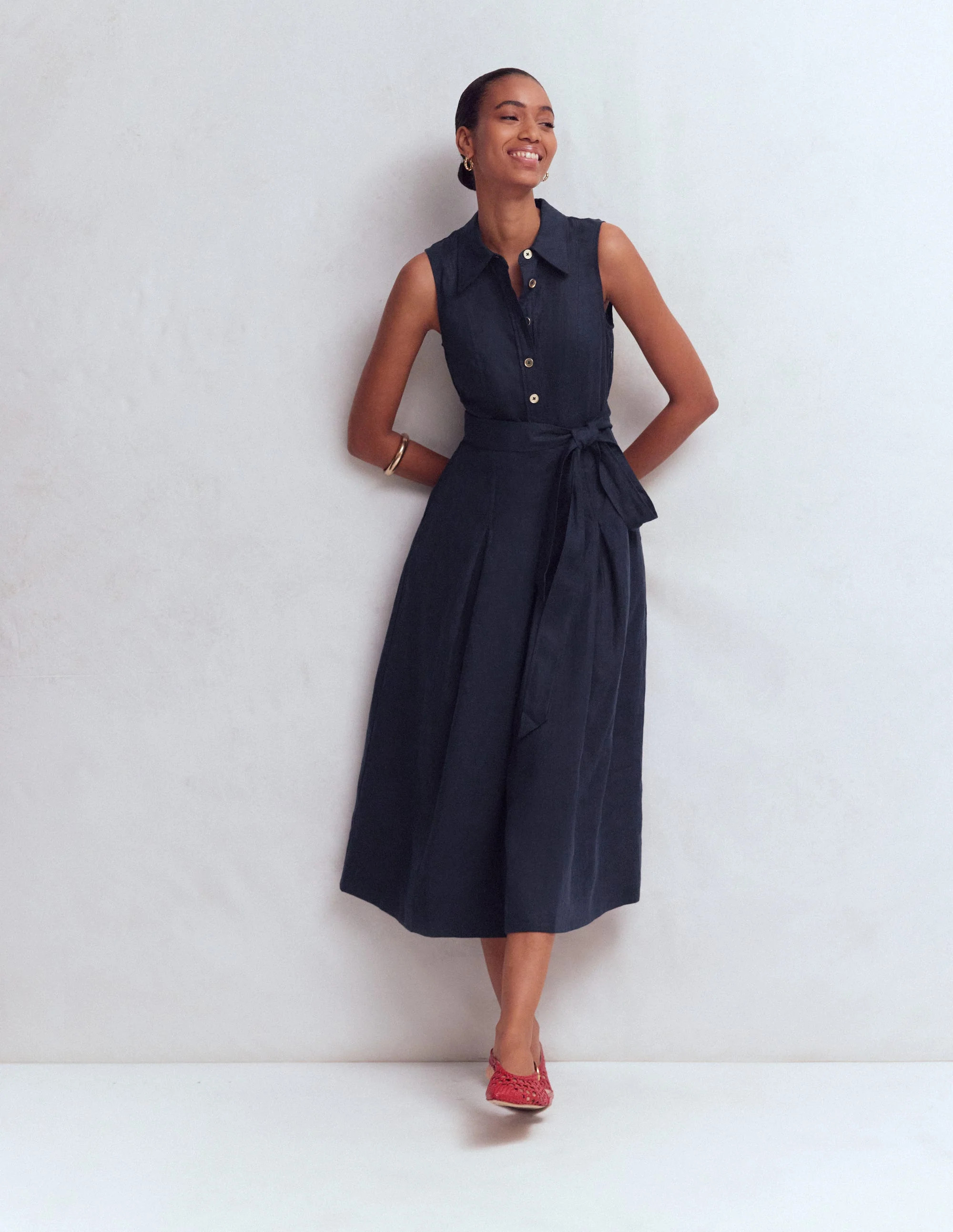 Belinda Linen Shirt Dress-Navy | Boden UK