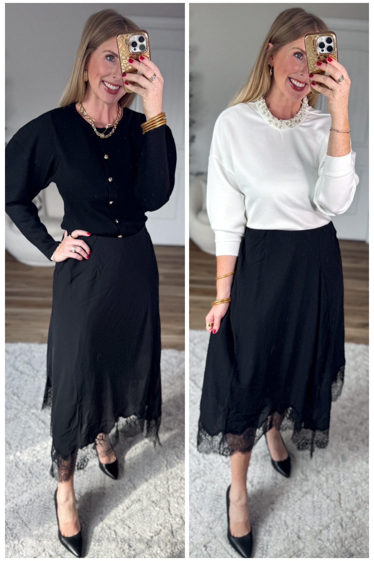 2 ways to wear this black lace midi skirt from Walmart!

#LTKootd