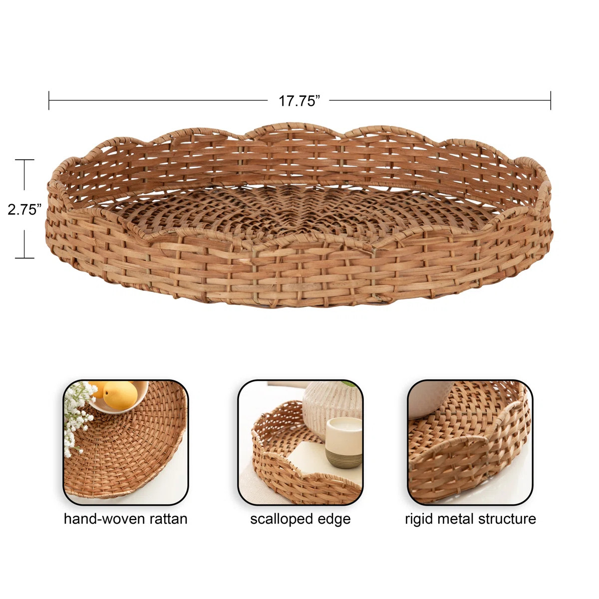 Scalloped Round Rattan Tray | Wayfair North America