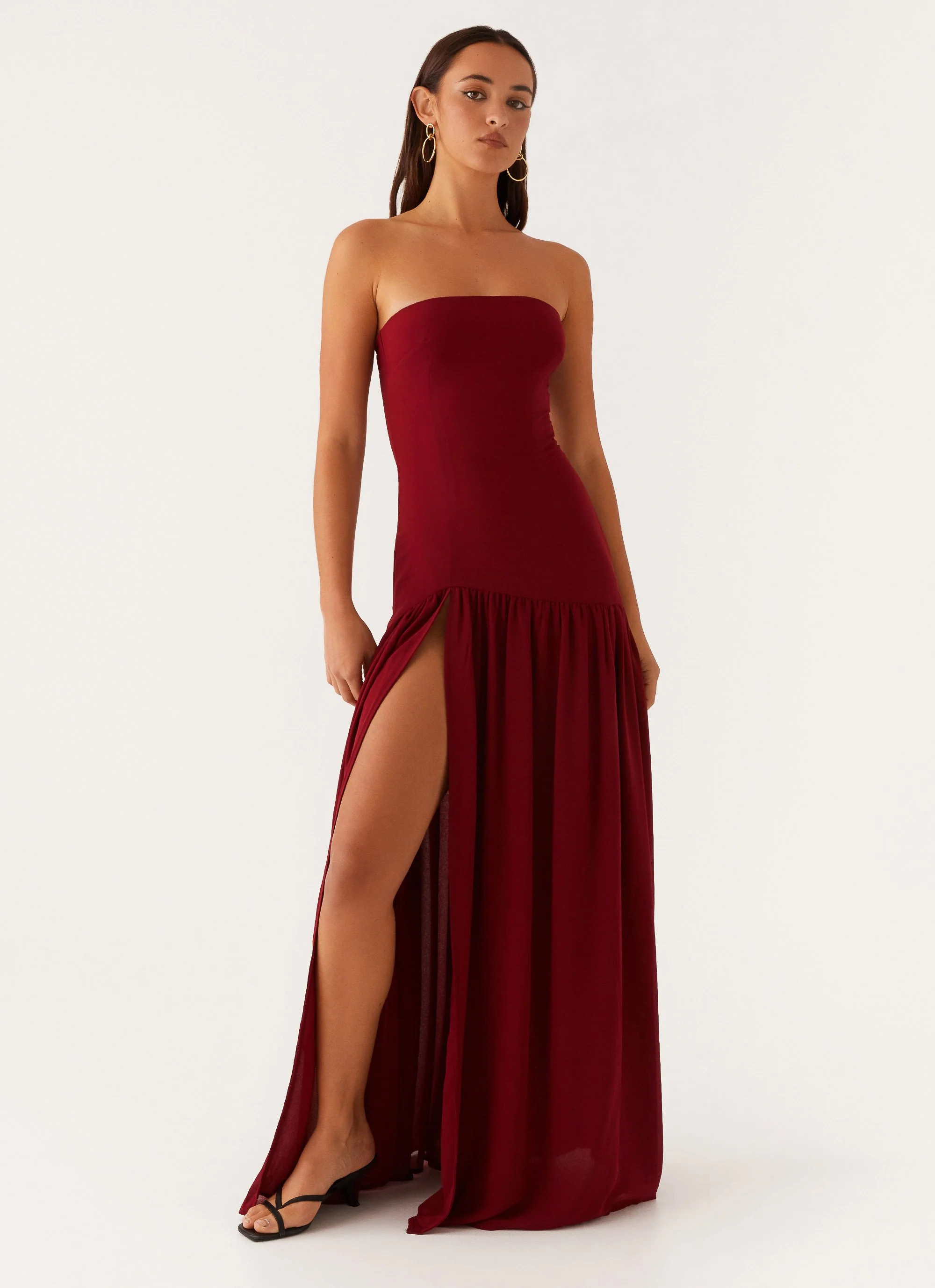 Eden Strapless Maxi Dress - Maroon | Peppermayo (Global)