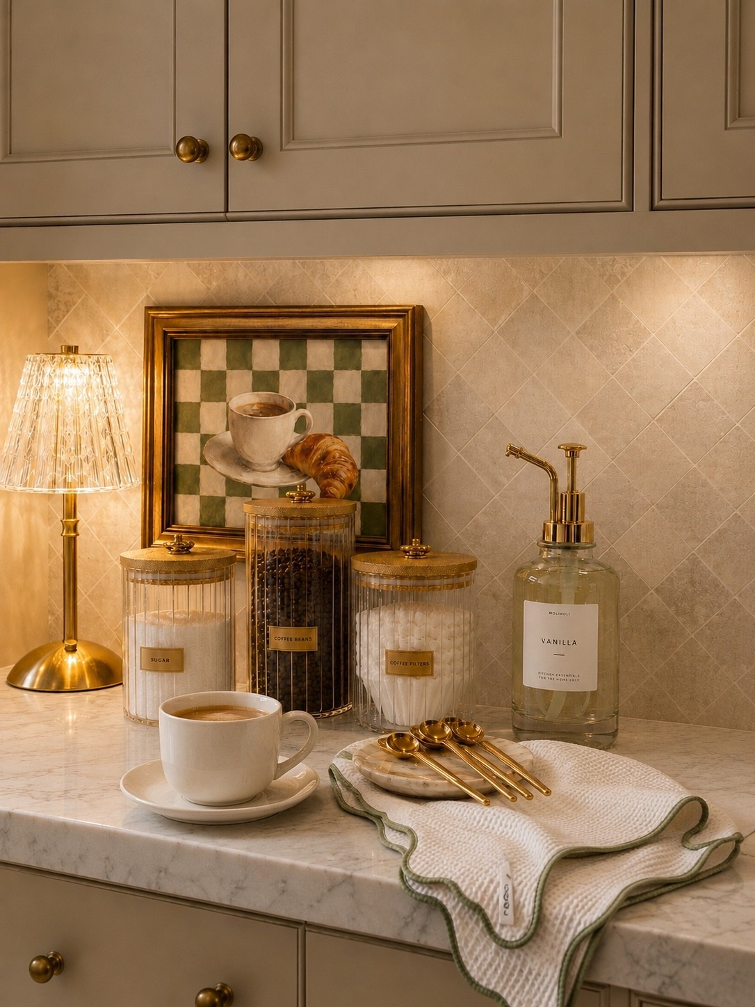 Coffee Corner Goals ☕️✨

Creating a cozy little coffee station instantly makes your kitchen feel more warm and inviting 🤍 I’m obsessed with the layered neutral tones, brass accents, and the prettiest countertop styling details in this setup. From the glass canisters to the marble accents and soft ambient lighting, every piece gives that elevated European farmhouse feel ✨

These are the kind of simple home touches that make everyday routines feel extra special ☕️

Follow @farmtotablecreations on Instagram for more cozy home finds and elevated decor inspiration 🤍

#LTKHome #CoffeeBar #KitchenStyling #NeutralHome #ModernFarmhouse #KitchenDecor #HomeDecorFinds #CozyHome #McGeeAndCoStyle #CoffeeStation #KitchenInspo #HomeStyling #CountertopDecor #LTKStyle #EuropeanFarmhouse

#LTKHome #LTKSaleAlert