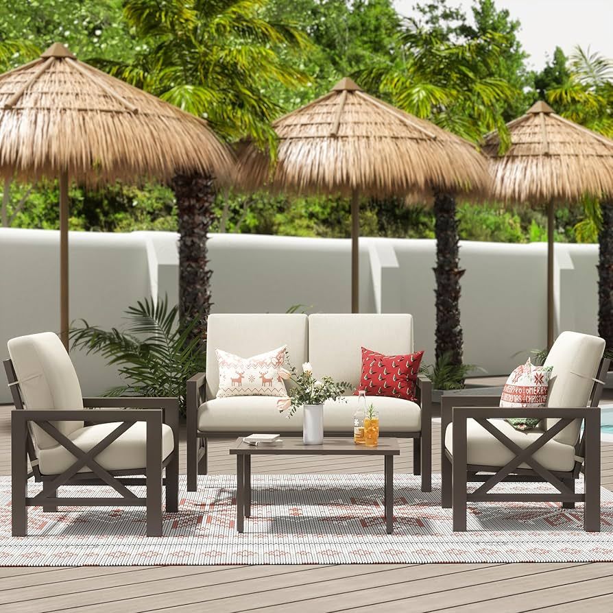 NATURAL EXPRESSIONS 4 Pieces Patio Furniture Sets,Outdoor Sectional Furniture Set Metal Conversat... | Amazon (US)