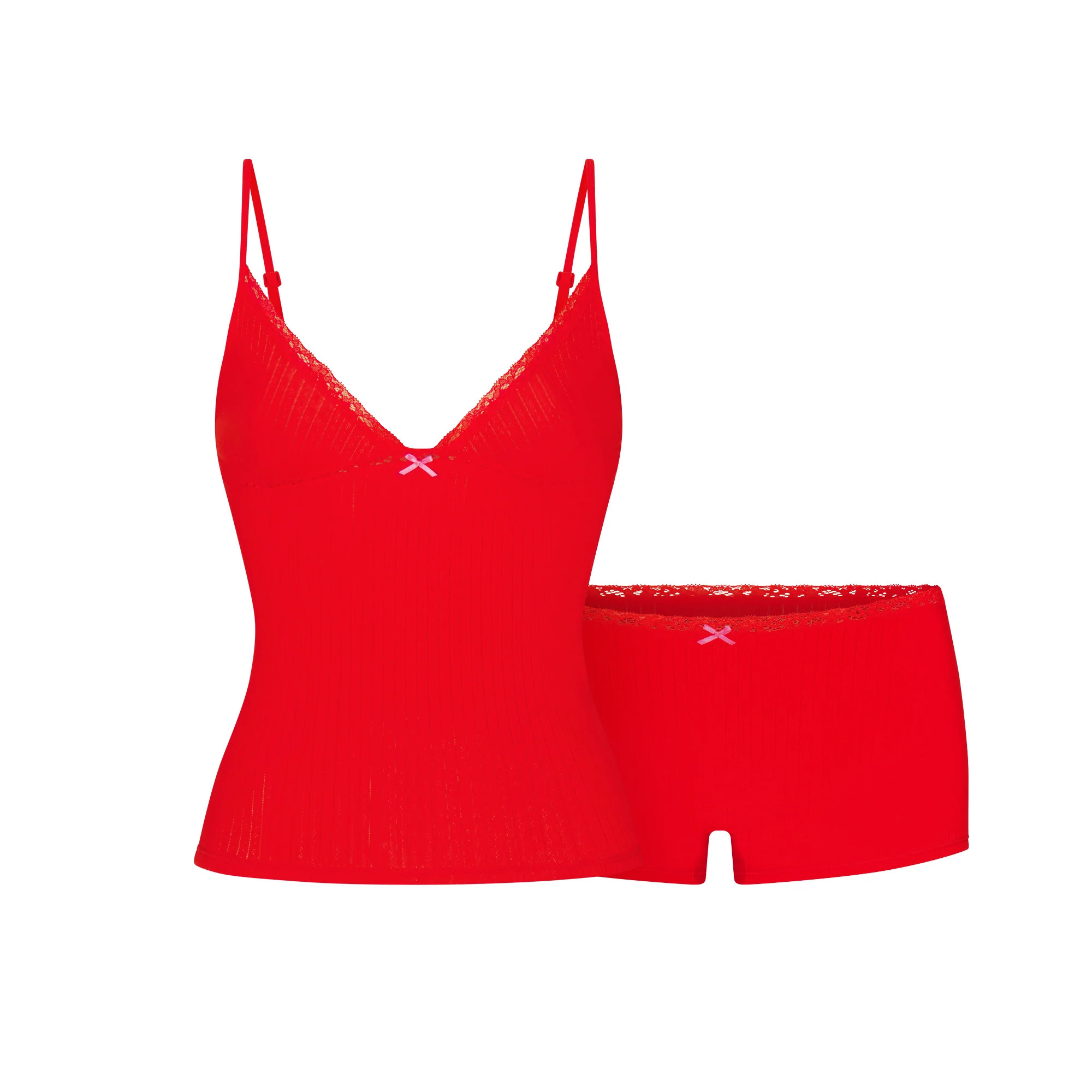 LIGHTWEIGHT COTTON POINTELLE LACE CAMI AND BOY SHORT SET | RUBY TONAL | SKIMS | SKIMS (US)