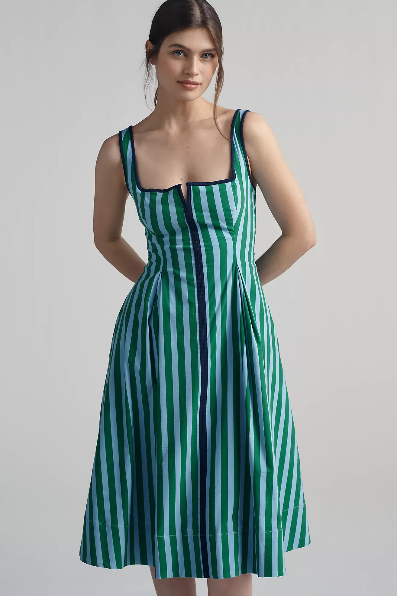 The Arlette Square-Neck Piped Jacquard Midi Dress by Maeve | Anthropologie (US)