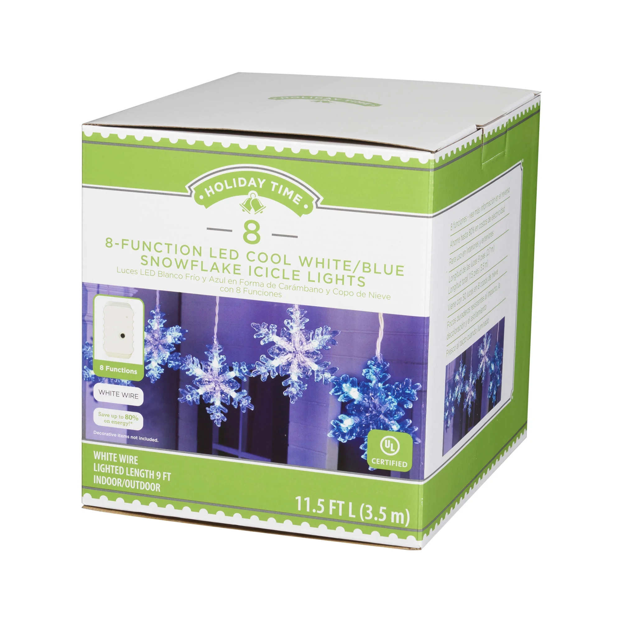 Holiday Time 9' 8 Function LED Crystal Snowflake Curtain Christmas Lights, Cool White/Blue, 8-Cou... | Walmart (US)