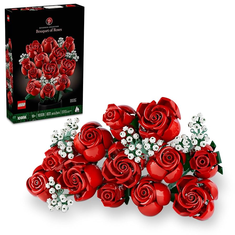 LEGO Botanicals Bouquet of Roses Artificial Flowers - Fake Red Roses Building Set for Adults, Age... | Amazon (US)