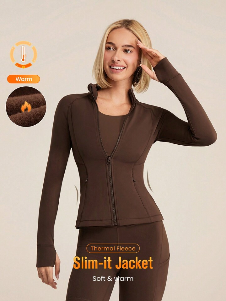 GLOWMODE FeatherFit™-Warm Slim-It It's Chilly Thermal Lined Slim Fit Long Sleeve Jacket With Th... | SHEIN