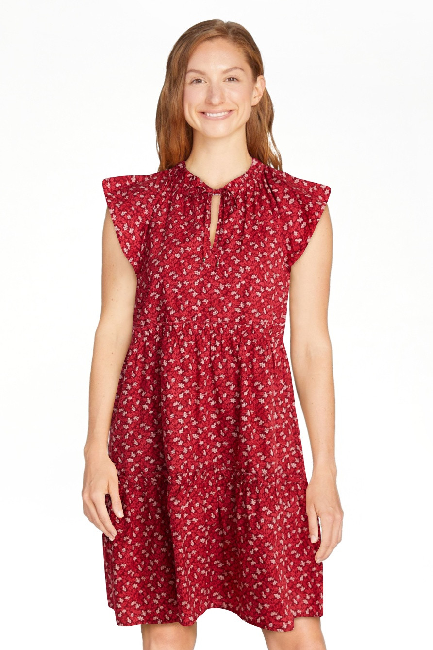 Time and Tru Women's and Women's Plus Tiered Cotton Mini Dress with Flutter Sleeves, Sizes XS-4X | Walmart (US)