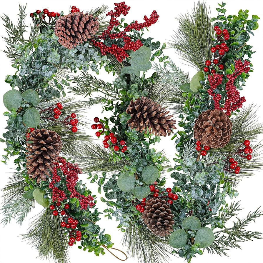 Winlyn 6' Long Artificial Eucalyptus and Pine Christmas Garland with Pine Cones Red Berries Pine ... | Amazon (US)