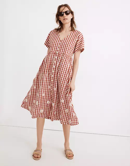 Daisy Embroidered Gingham Button-Front Midi Dress | Madewell
