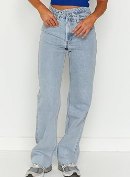 Astylish Womens Baggy Wide Leg Casual Jeans Crossover Waisted Stretchy Boyfriend Y2K Denim Pants | Amazon (US)