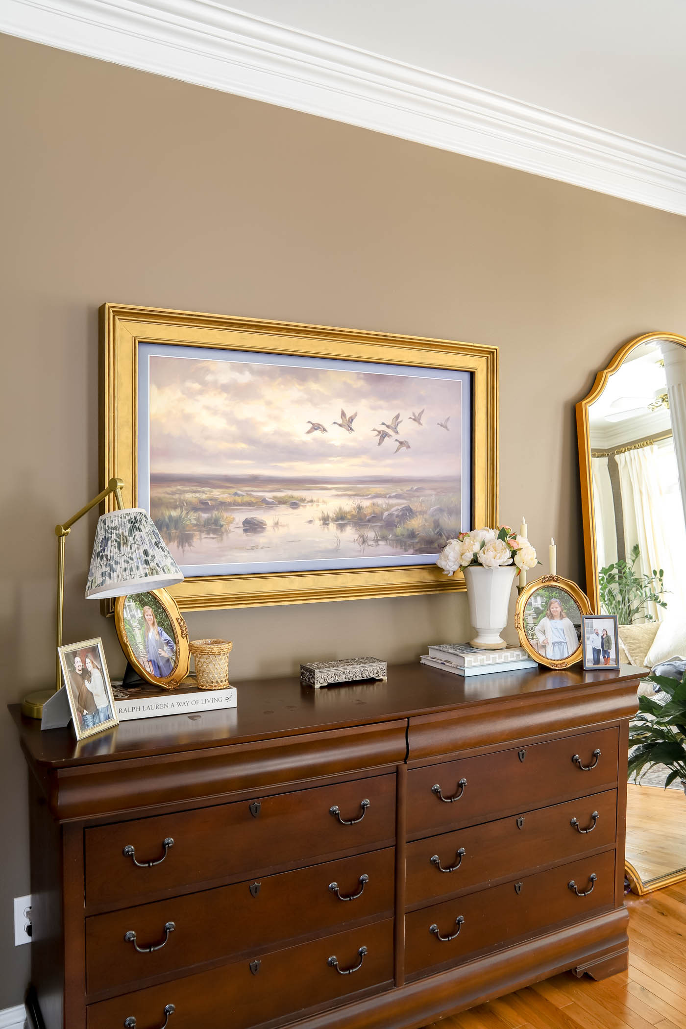 My new fancy frame for my Frame TV is looking pretty in the primary bedroom! I love having a TV that looks like art. Check out TheTurquoiseHome.com for the tutorial on how to build the frame! 

 #LTKHome