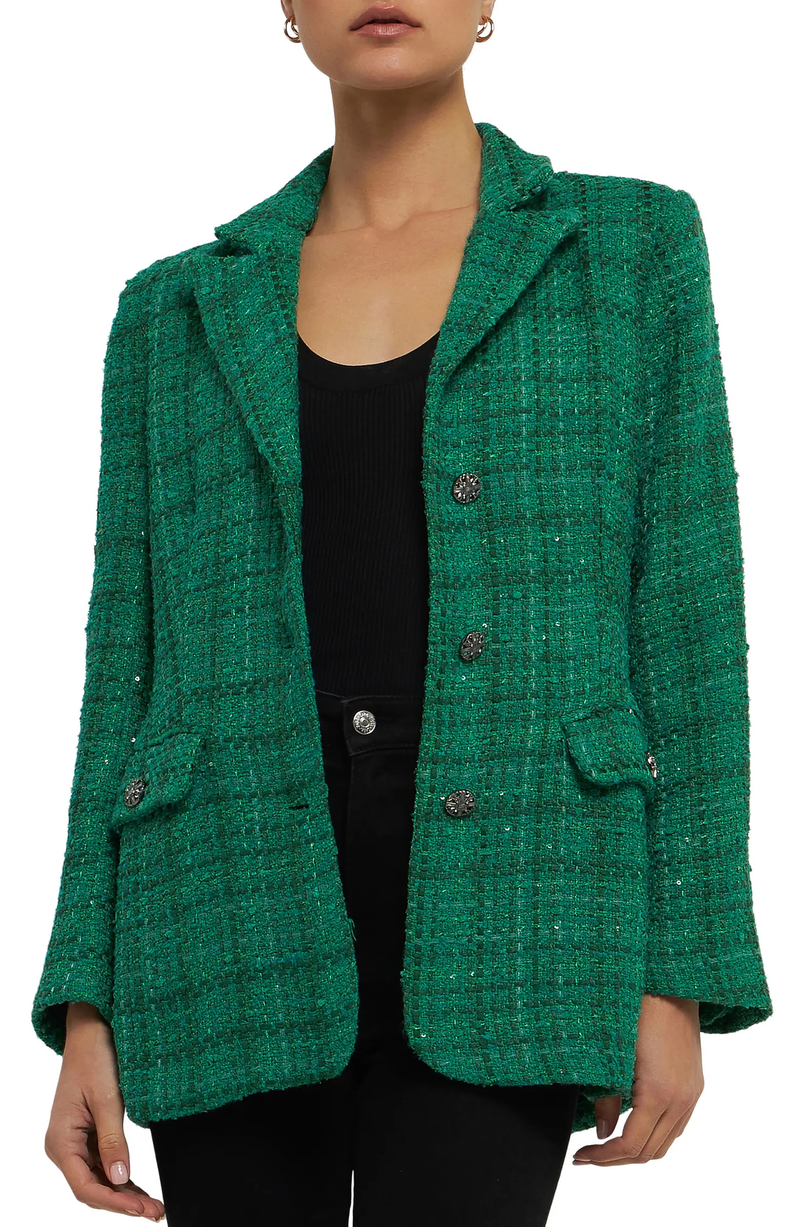 Sequin Tweed Long Blazer | Nordstrom