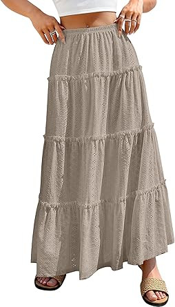ANRABESS Womens Maxi Skirt 2026 Summer Beach Vacation Eyelet Boho Long Flowy Skirts Spring Trendy... | Amazon (US)