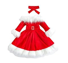 DNOMAID YZARC Toddler Baby Girl Christmas Dress Santa Claus Dress Red Velvet Long Sleeve Princess... | Amazon (US)