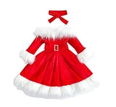 DNOMAID YZARC Toddler Baby Girl Christmas Dress Santa Claus Dress Red Velvet Long Sleeve Princess... | Amazon (US)
