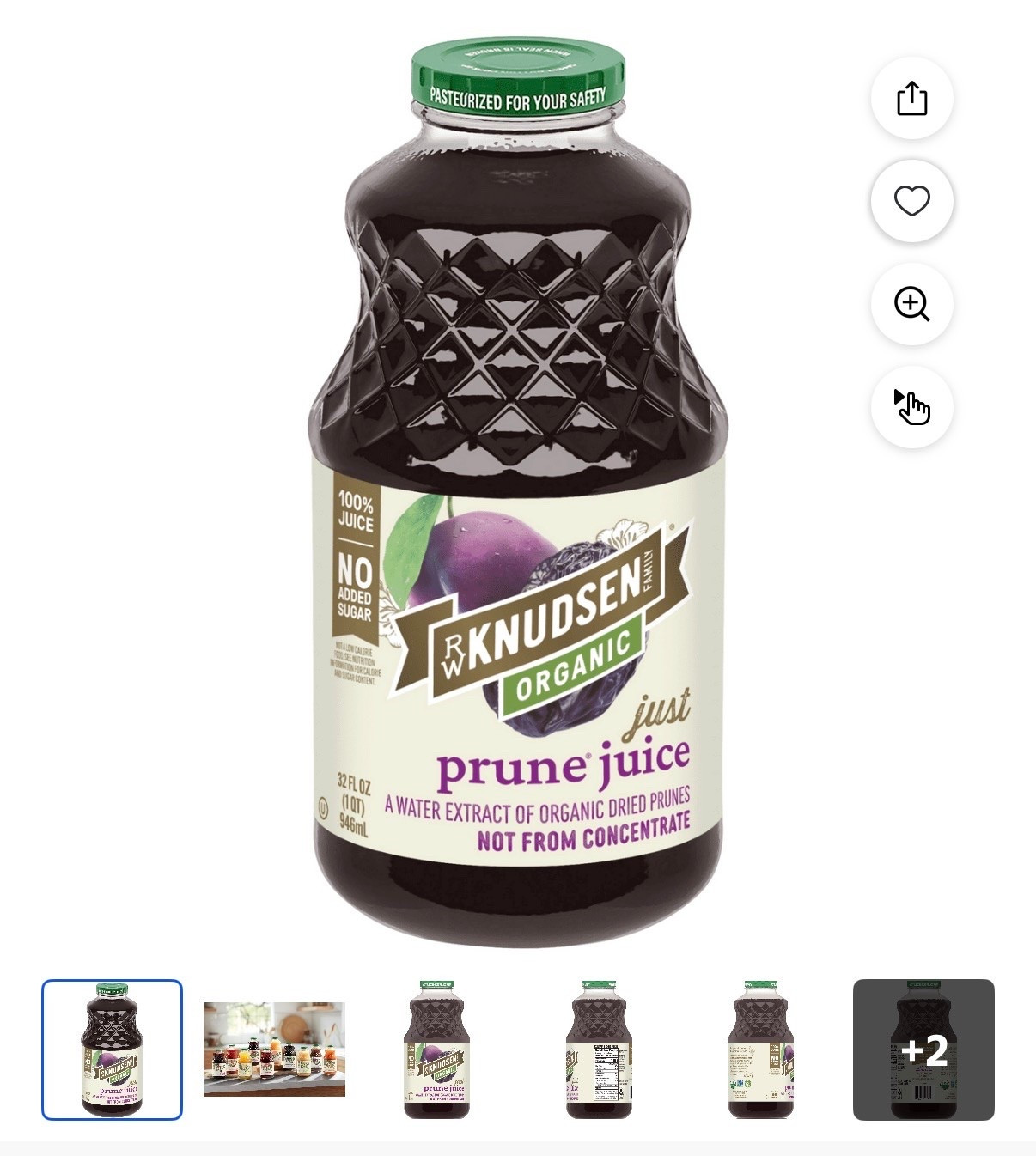 R.W. Knudsen Family Organic Just Prune Juice, 100% Juice, 32 oz, Glass Bottle, Shelf-Stable

Walmart