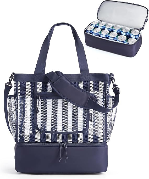 BAGSMART Beach Bag for Women, Mesh Tote Bags with Zipper, Sandproof Vacation Essentials with Cool... | Amazon (US)