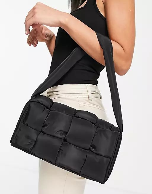 ASOS DESIGN shoulder bag in black nylon puffed weave | ASOS (Global)