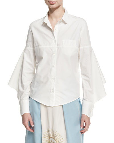 Puff-Sleeve Poplin Blouse, White | Bergdorf Goodman