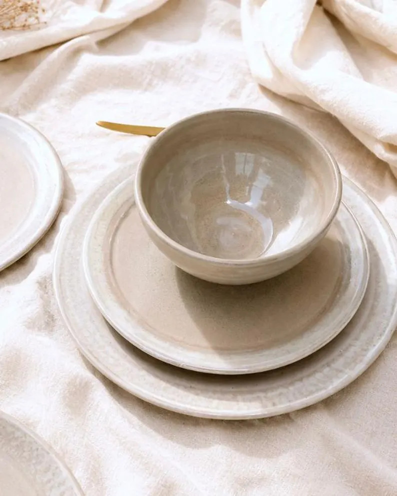 Beige & Pearly White Dinner Set | Handmade Ceramics | Artisan Handmade in Small Batches - Etsy | Etsy (Global)