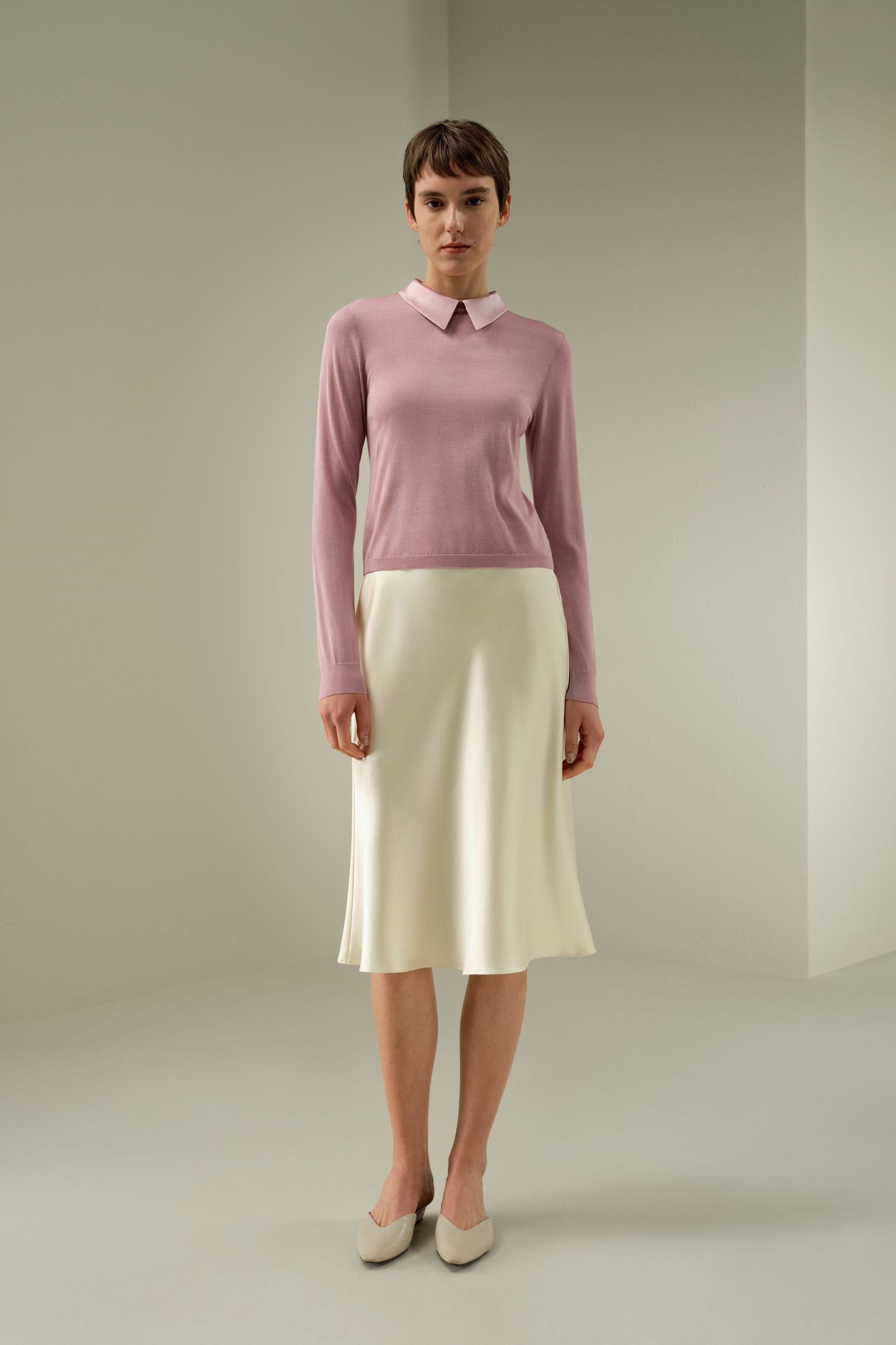 LSxES Elitist Silk Knitted Top with Collar | LILYSILK