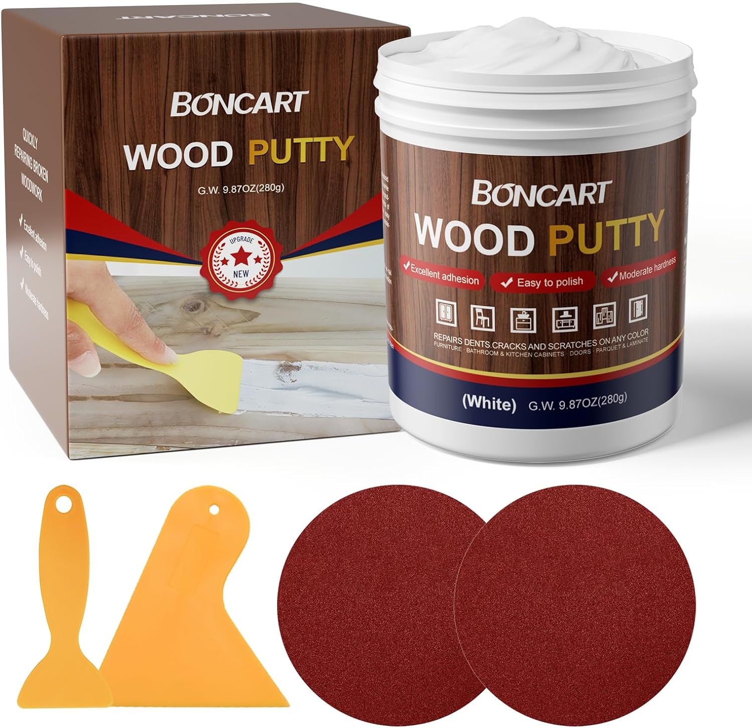 BONCART Wood Filler,Wood Putty,Wood Filler Paintable,Wood Repair Putty Stainable,9.87 Ounce White... | Amazon (US)