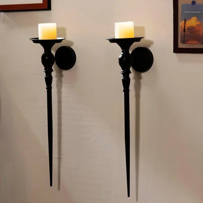 Set Of 2 Black Metal Wall Sconce Candle Holders | Wayfair North America