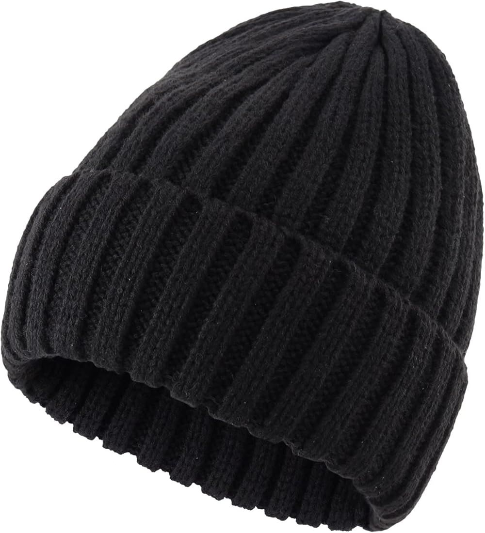 Womens Knit Cuffed Beanie Hat Stretch Ribbed Acrylic Winter Ski Cap | Amazon (US)