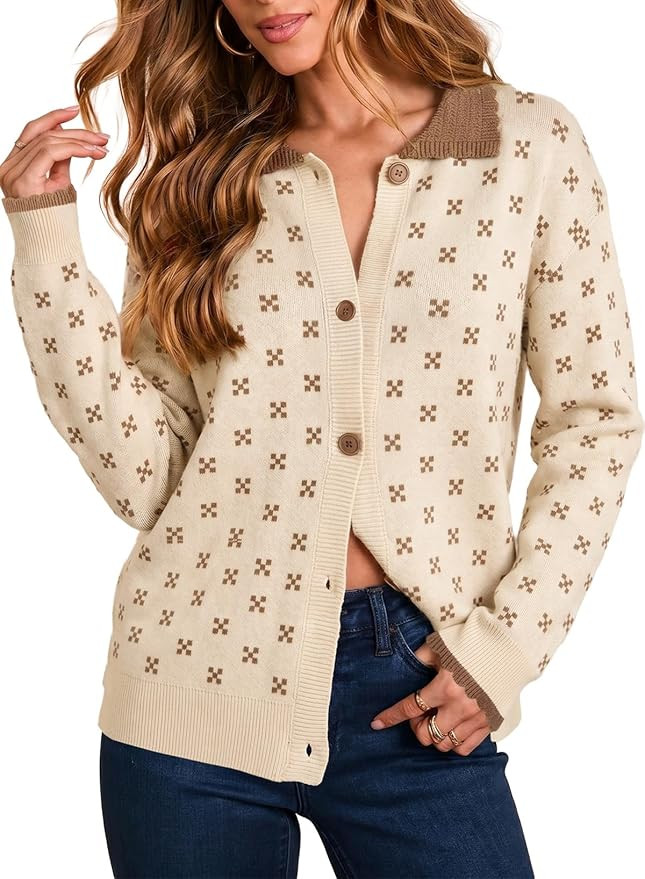 Sidefeel Womens Button Up Collared Knit Cardigan Sweaters | Amazon (US)