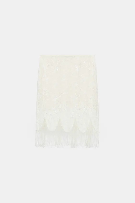 BEADED FRINGE LACE SKIRT | Zara UK