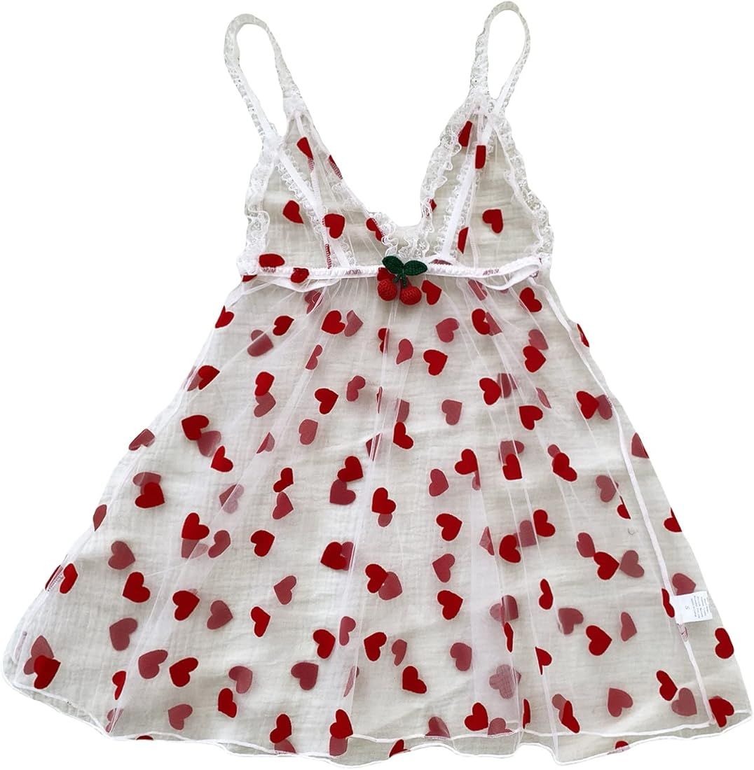 Milumia Women's Heart Pattern Mesh Night Dress Sheer Lingerie Nightgowns | Amazon (US)