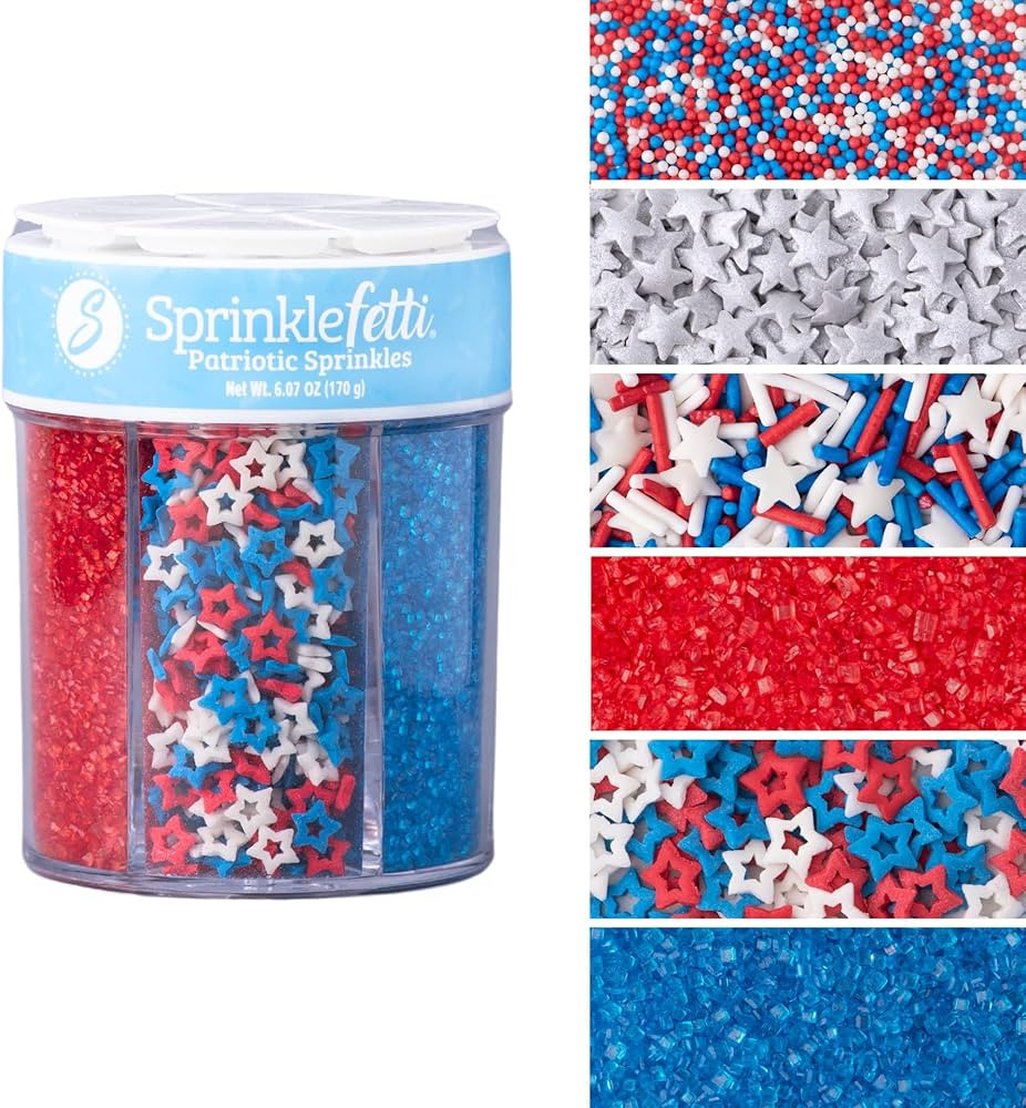 Sweets Indeed Sprinkles 6 Cell 4th of July Patriotic Red White and Blue Edible Sprinkle Mix Jimmi... | Amazon (US)