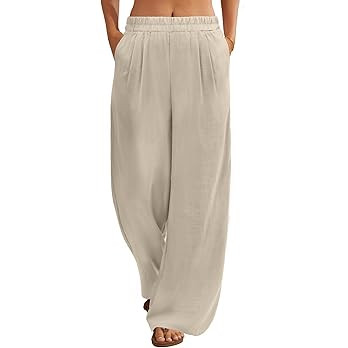 FireSwan Linen Pants Women Wide Leg Palazzo Pants Flowy Elastic Waist Summer Beach Casual Trouser... | Amazon (US)