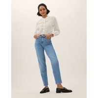 Womens M&S Collection Mom High Waisted Jeans - Med Blue Denim | Marks and Spencer AU/NZ