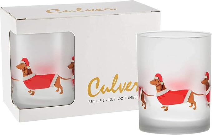 Culver Holiday Decorated Frosted Double Old Fashioned Tumbler Glasses, 13.5-Ounce, Gift Boxed Set... | Amazon (US)