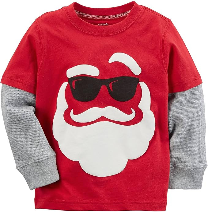 Carter's Boys Long Sleeve Santa Tee (3 Months, Red) | Amazon (US)