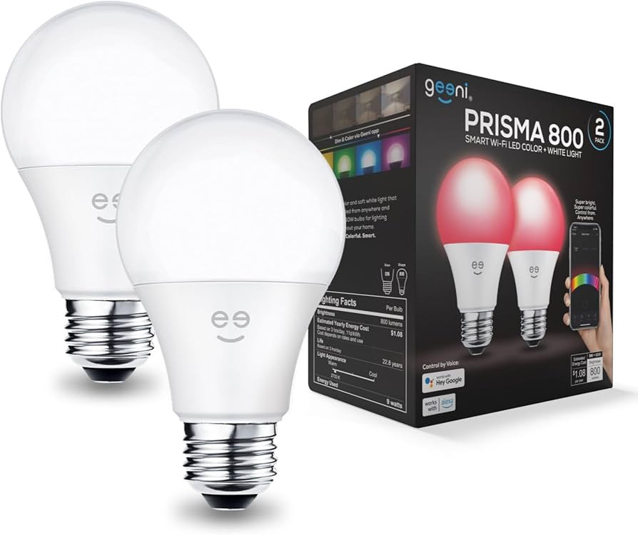 Geeni Prisma Smart Light Bulbs, 800 Lumens, 2700K Dimmable, A19, 60W Equivalent, Color Changing R... | Amazon (US)