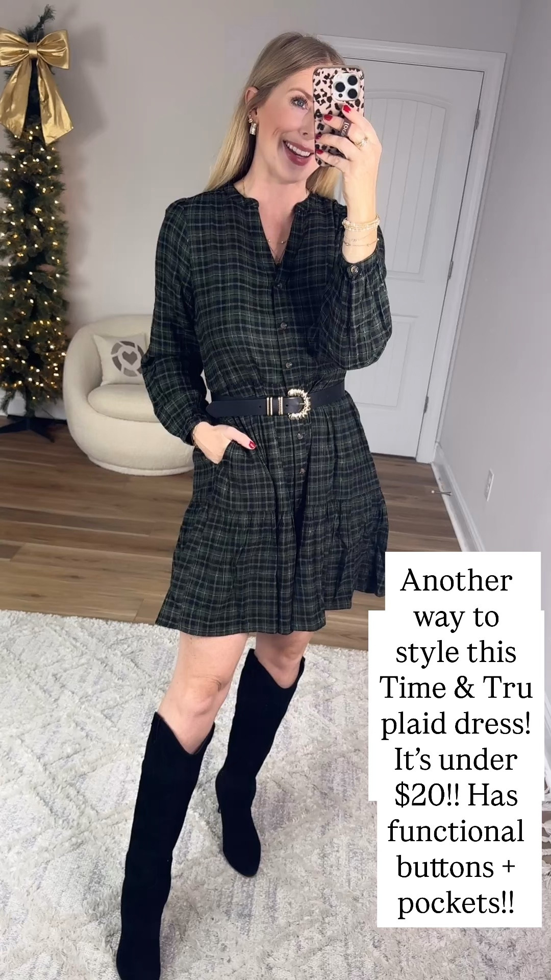 Walmart try on, time and tru plaid dress, black boots

Size small 

#LTKootd #LTKWorkwear #LTKFindsUnder50