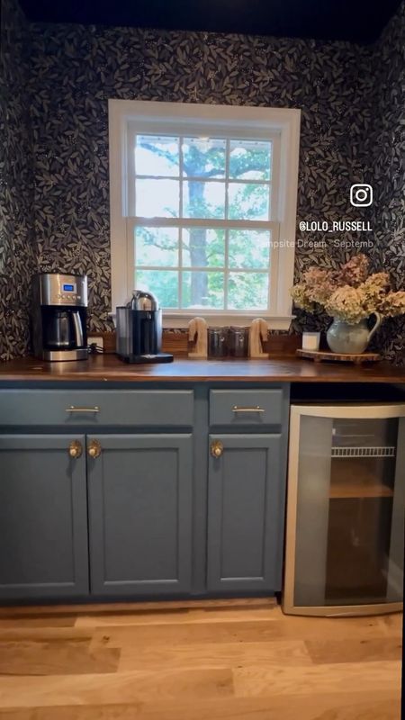 DIY coffee bar before and after featuring rifle paper co peel-and-stick wallpaper and Anthropologie cabinet hardware  

#LTKfamily #LTKhome