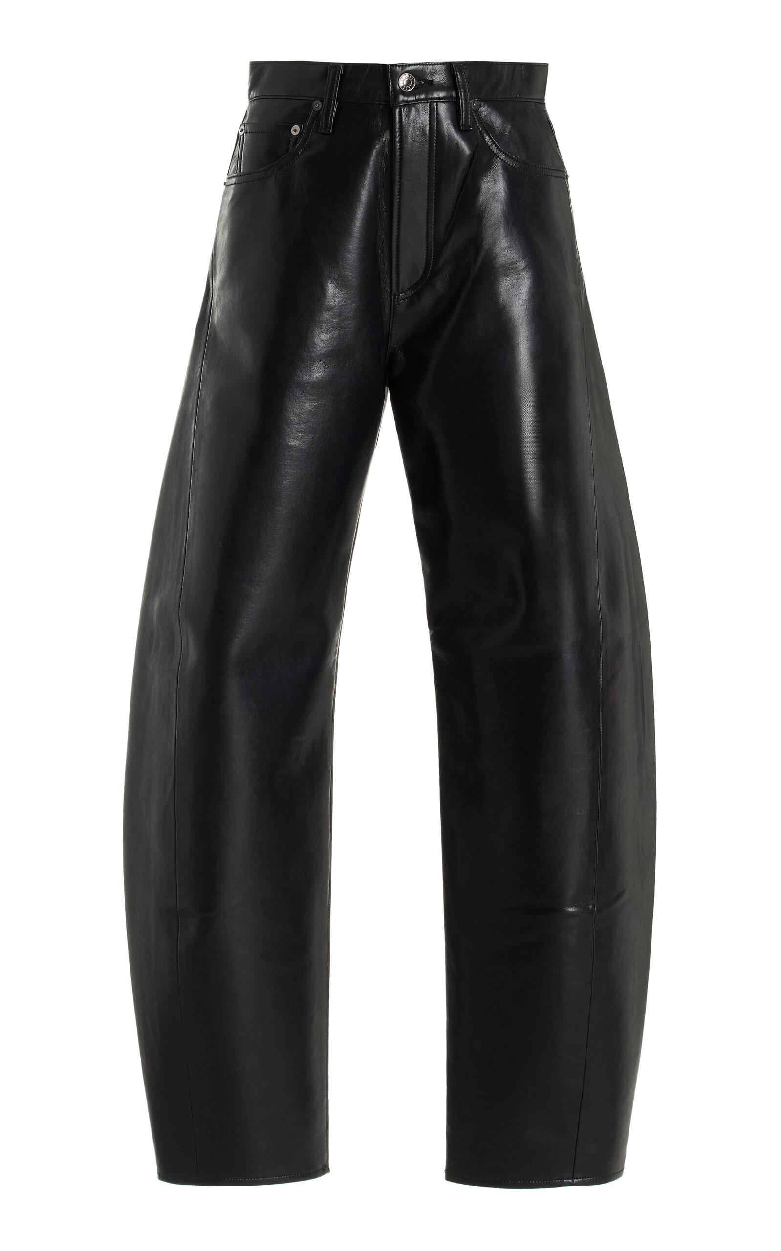 Agolde - Luna Leather High-Rise Bow-Leg Jeans - Black - 30 - Moda Operandi | Moda Operandi (Global)
