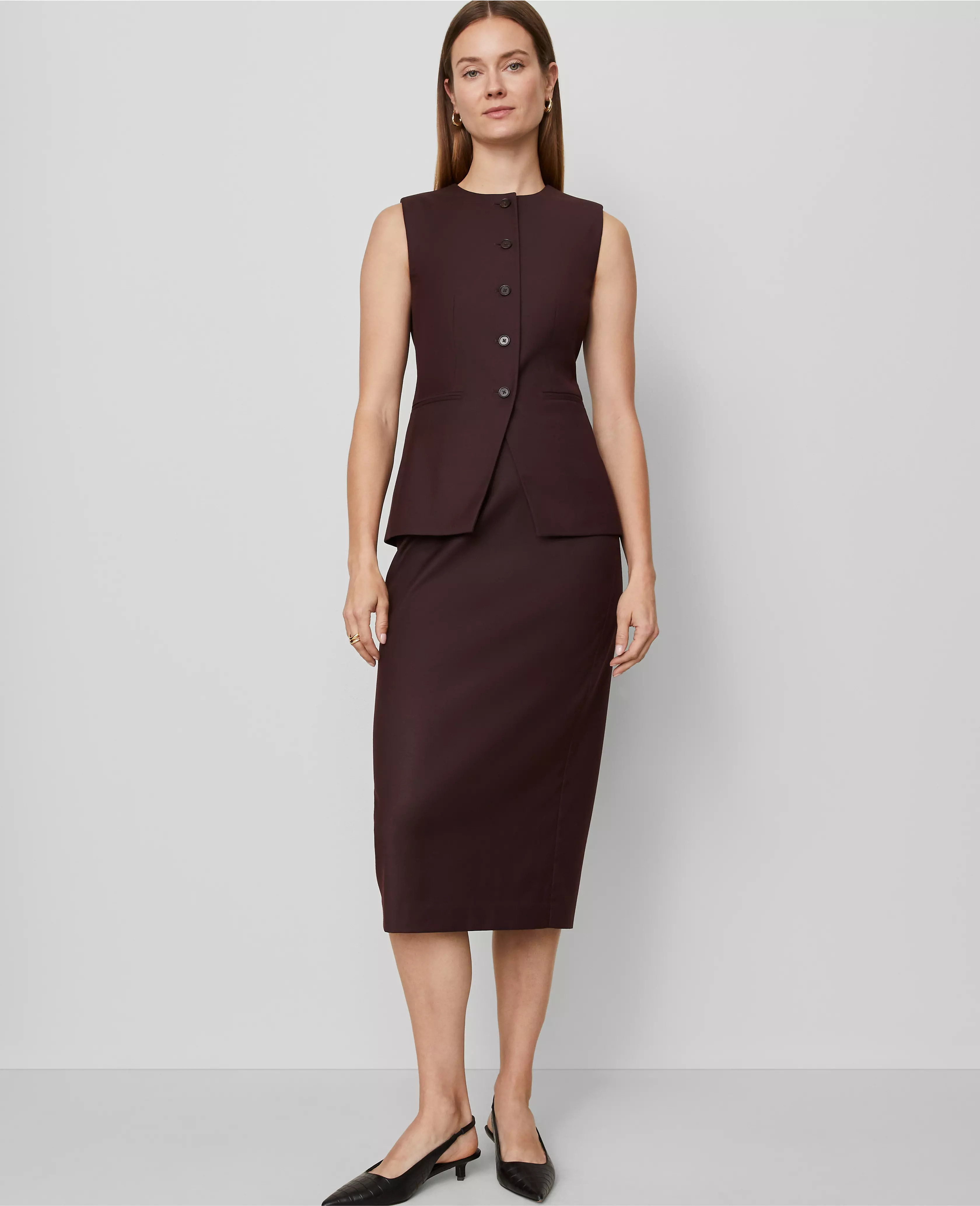Petite Twill Column Midi Skirt | Ann Taylor