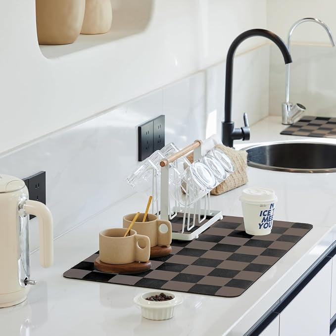 Ohocut Checkered Dish Drying Mat for Kitchen Counter, Coffee Bar Station Accessories, Retro Cute ... | Amazon (US)